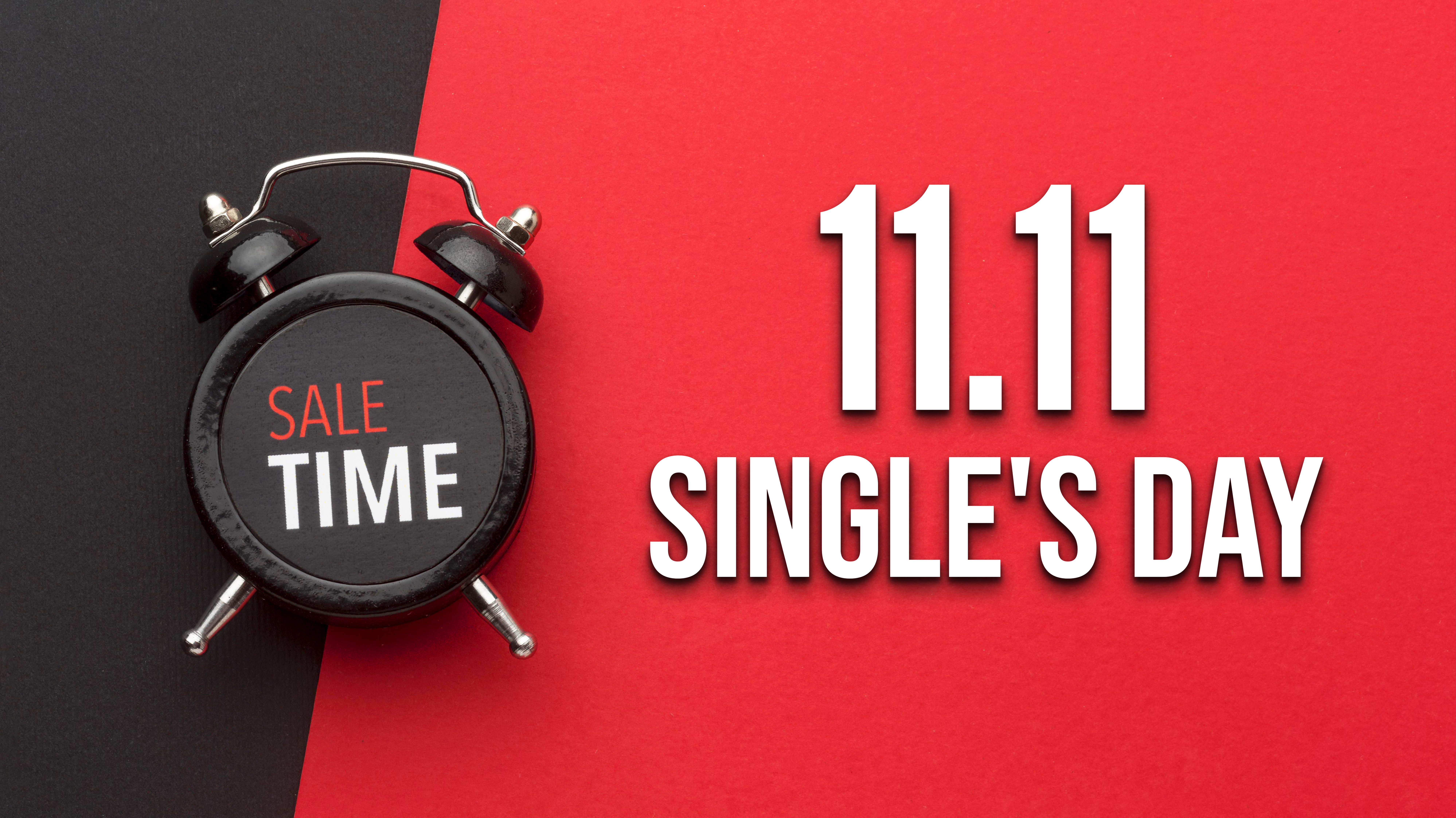 Single's day banner with clock